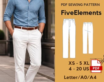 Men’s Classic Tailored Pants PDF Sewing Pattern | Standard Fit Pants | XS–5XL | Instant Download