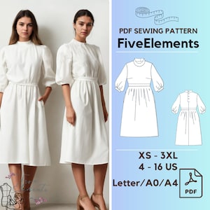 Puff Sleeve Dress Sewing Pattern Midi Linen Dress Pattern Ruffle Cottagecore Dress PDF Pattern Garden Dress