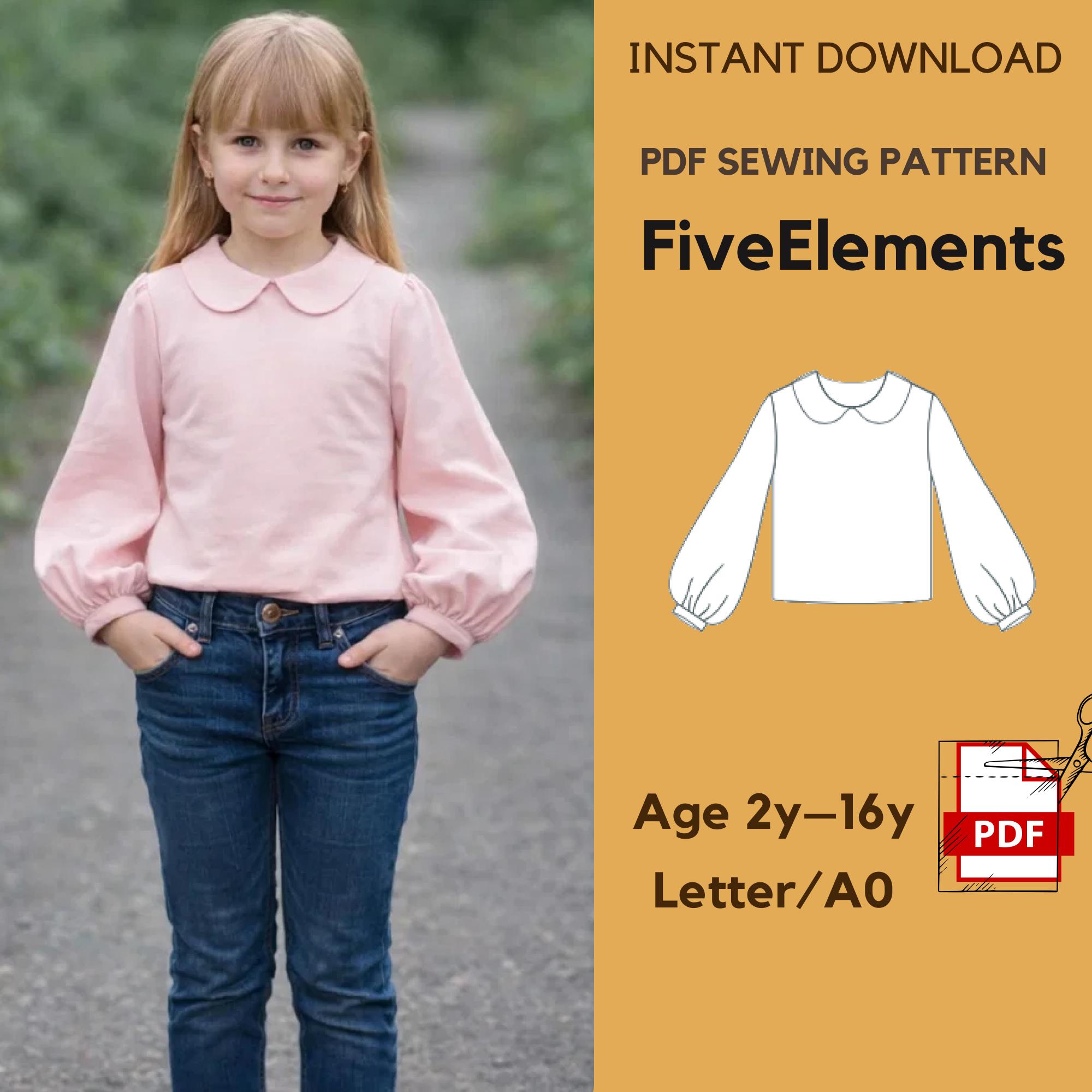 Girls Blouse Sewing Pattern PDF | Peter Pan Collar Top With Puff ...