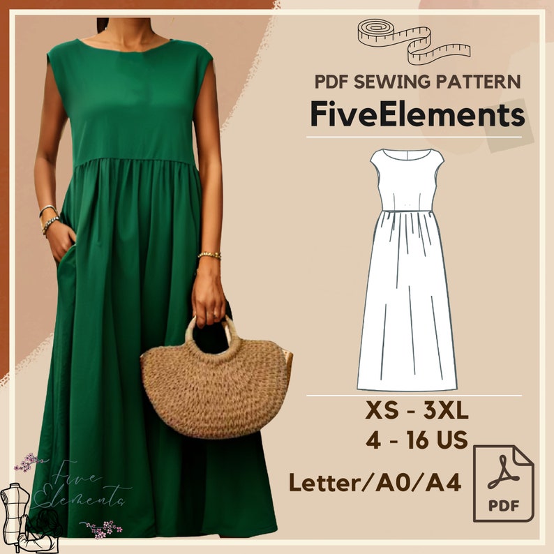 Women Linen Dress PDF Sewing Pattern Vintage Ruffled Dress Sewing Pattern Summer Dress Short Sleeve image 1