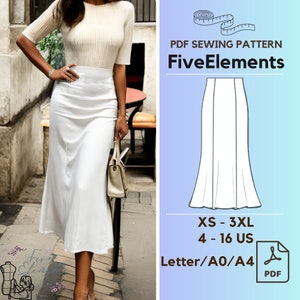 Women Slim Skirt PDF Sewing Pattern Ruffled Midi Skirt Pattern Casual Office Skirt