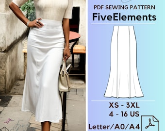 Women Slim Skirt PDF Sewing Pattern Ruffled Midi Skirt Pattern Casual Office Skirt