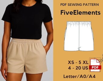 Women’s Shorts Sewing Pattern | Easy Elastic Waist Shorts PDF | Casual Summer Shorts Pattern | XS–5XL | A0/A4/Letter | Digital Download