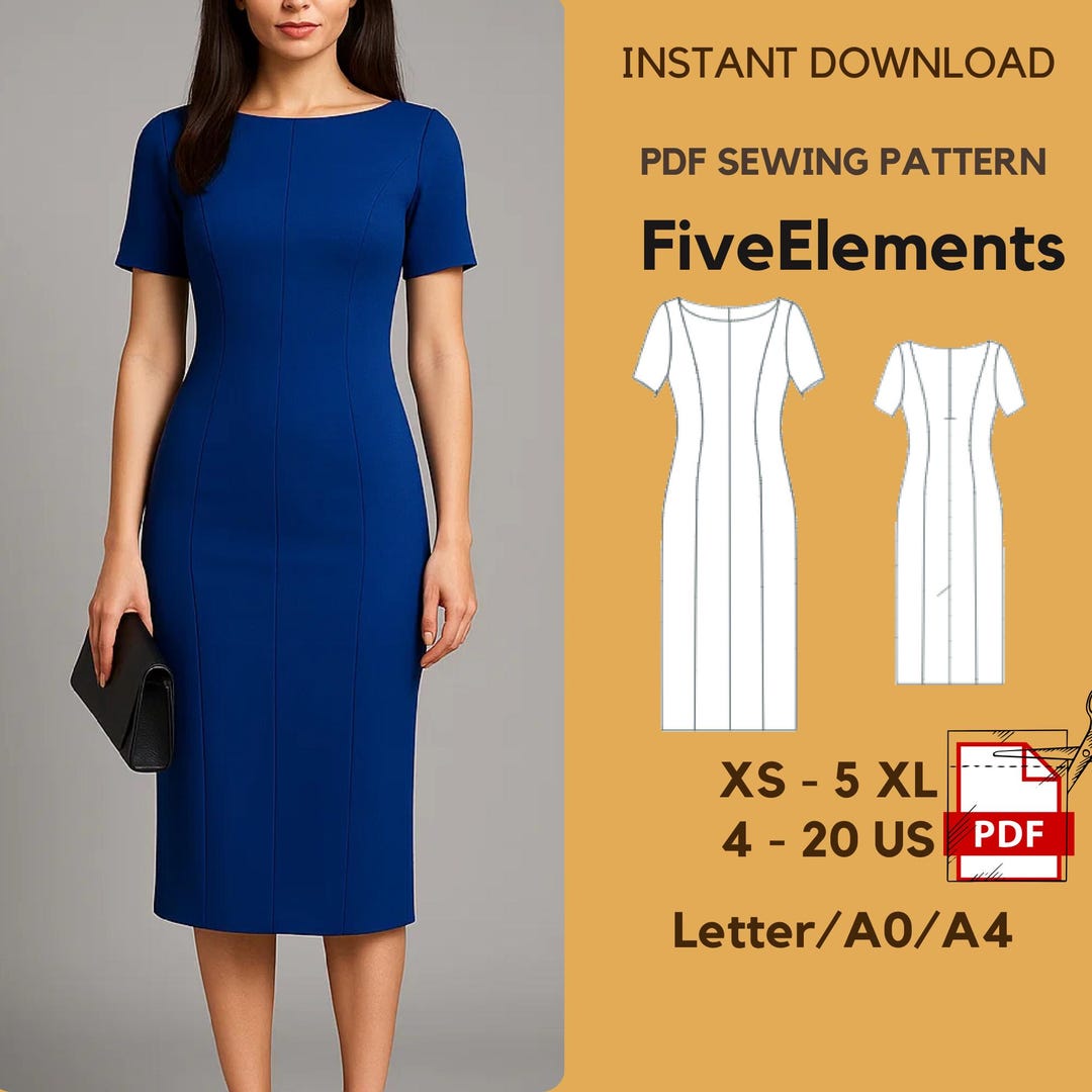 Bodycon Dress Sewing Pattern | Fitted Sheath Dress PDF | Short Sleeve ...