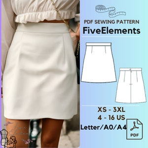 High Waist Skirt for Women PDF Sewing Pattern Girl Casual Skirt Pattern Mini Skirt