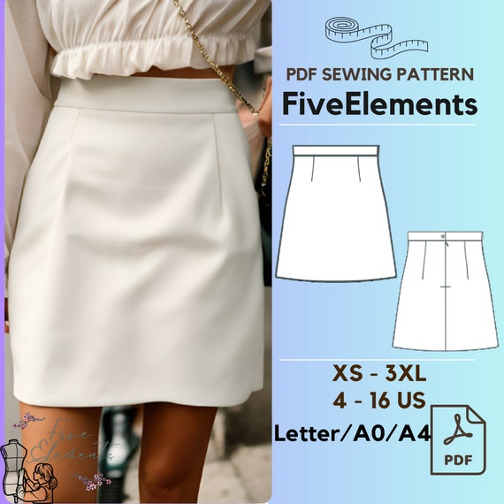 Gonna a vita alta per donna PDF Modello di cucito Gonna casual per ragazza Modello Minigonna Etsy Italia
