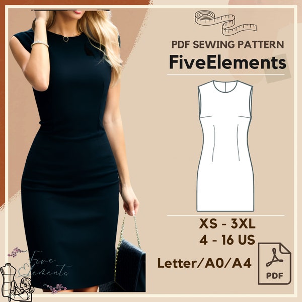 Ärmelloses Kleid Schnittmuster Einfaches Kleid PDF Pattern Damen Büro Kleid Einfach Schnittmuster