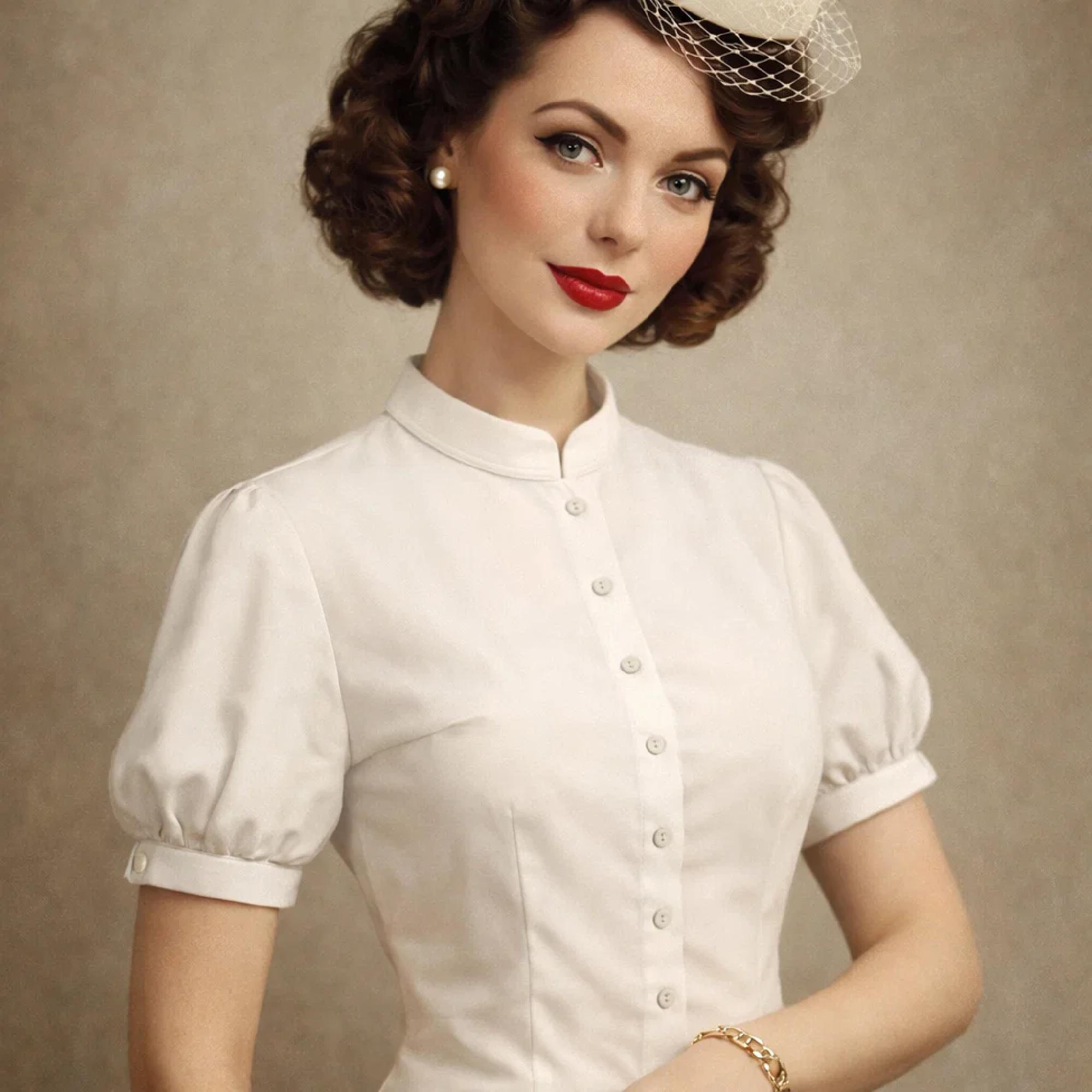 Vintage Puff Sleeve Blouse Sewing Pattern | Button Front Shirt PDF ...