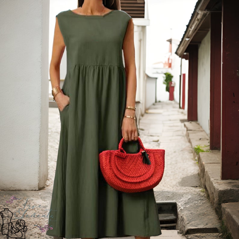 Women Linen Dress PDF Sewing Pattern Vintage Ruffled Dress Sewing Pattern Summer Dress Short Sleeve image 5