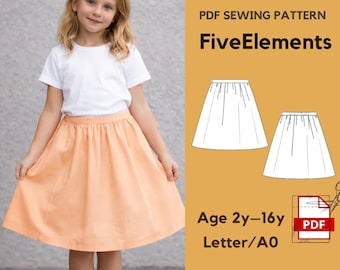 Girls Skirt Sewing Pattern PDF, Kids Elastic Waist Skirt Pattern, Easy Skirt Pattern Age 2-16, Circle Skirt Kids, Instant Download A0 Letter