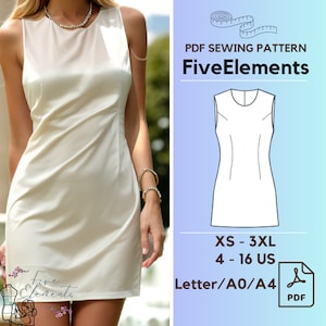 Silk Mini Dress PDF Pattern Women Simple Wedding Guest Dress PDF Sewing Pattern