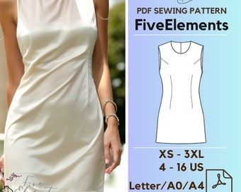 Silk Mini Dress PDF Pattern Women Simple Wedding Guest Dress PDF Sewing Pattern