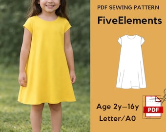 Naaipatroon meisjesjurk pdf | Eenvoudige zomerjurk voor kinderen | Patroon jurk voor peuters en meisjes van 2-16 jaar | Direct downloaden
