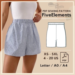 Women Loose Linen Shorts PDF Sewing Pattern Elastic Waist Shorts PDF Pattern