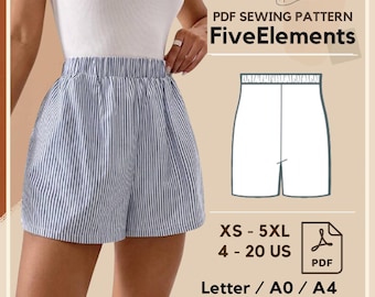 Women Loose Linen Shorts PDF Sewing Pattern Elastic Waist Shorts PDF Pattern