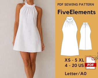 Halter Neck Mini Dress Sewing Pattern, Bridal Summer Linen Halter Neck Mini Dress Pattern, Women's PDF Sewing Pattern, XS-5XL