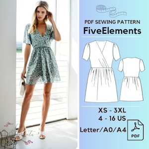 Hi-Low Dress Sewing Pattern Women Linen Dress PDF Sewing Pattern Vintage Summer Dress Short Sleeve