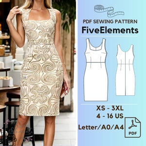 Women Summer Dress PDF Sewing Pattern, Slim Fit Floral Dress, Easy Clothing Sewing Pattern