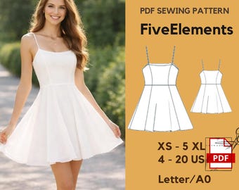 Spaghetti Strap Fit & Flare Dress Sewing Pattern | Summer Mini Dress PDF | Sweetheart Vibes | XS–5XL
