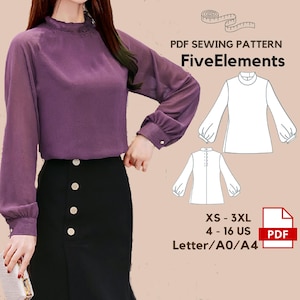 Frauen Cottagecore Leinen Bluse PDF Schnittmuster Übergroße lockere Bluse Schnittmuster Puffärmel Shirt