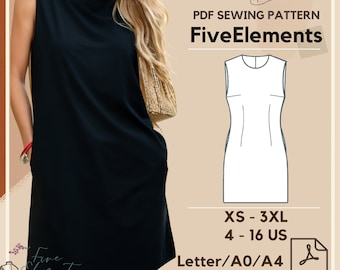 Summer Linen Dress PDF Sewing Pattern Women Above Knee Dress Pattern No Sleeve Dress Pattern