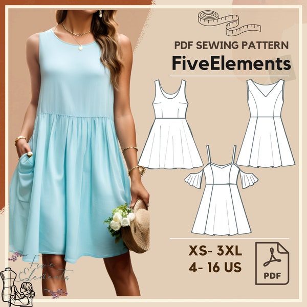 Sommerkleid V-Ausschnitt Bundle PDF Schnittmuster Kreis Maxi Kleid PDF Pattern Ruffle Dressttern