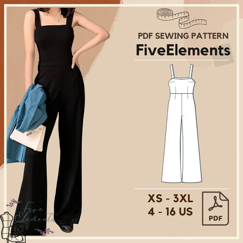 Women Jumpsuit PDF Sewing Pattern High Waist Loose Romper Etsy