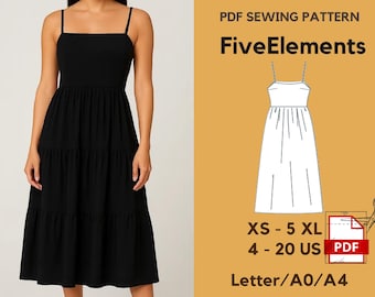 Schnittmuster für Anfänger | Schnittmuster für Midi Kleid | Easy Dress Schnittmuster XS–5XL | Schnittmuster - Skater Dress