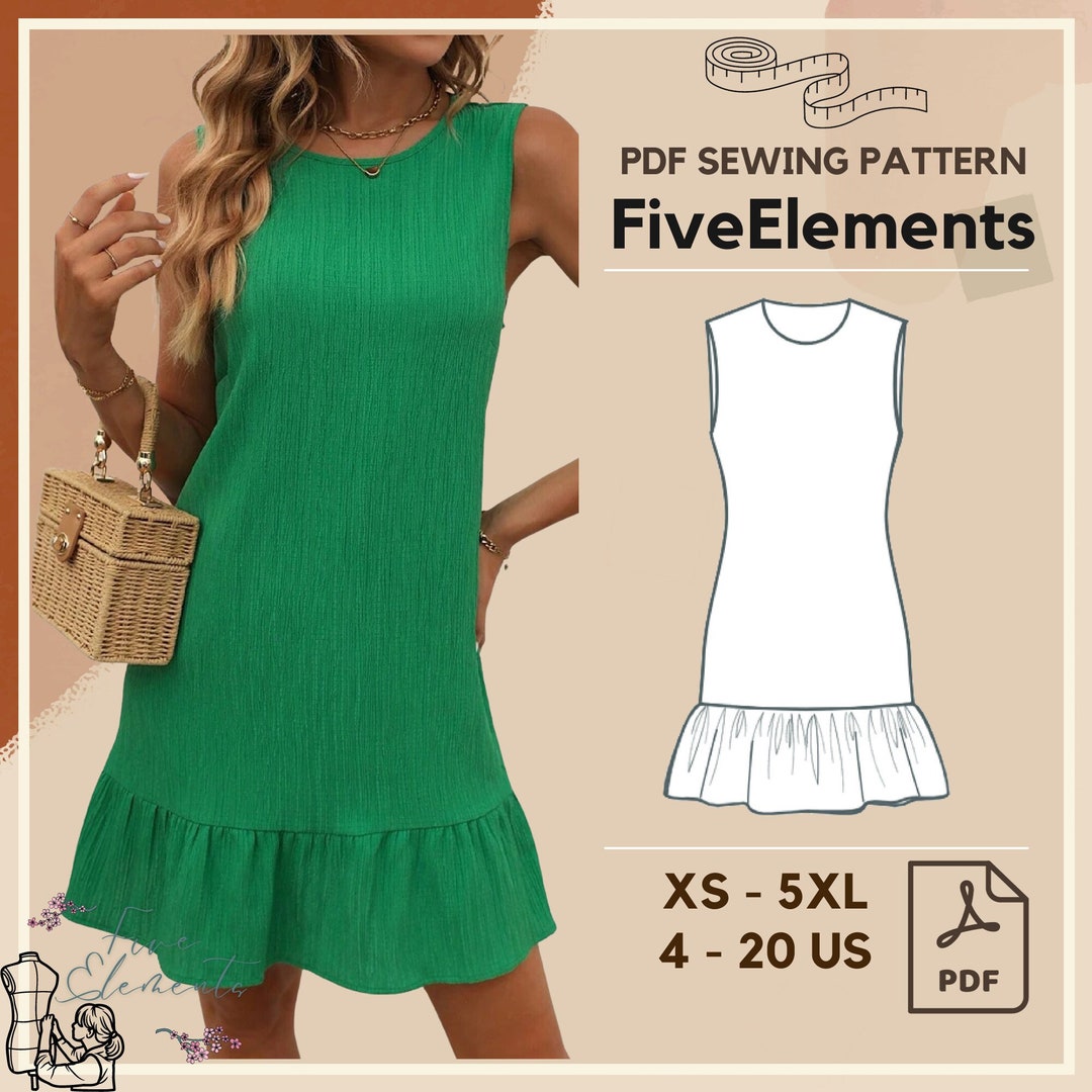 Women Sleeveless Dress Sewing Pattern Formal Ruffle Dress PDF Pattern A Line Dress Etsy