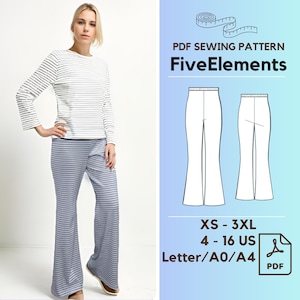 Women Wide Leg Pants Digital Sewing Pattern High Waist Palazzo Pants Sewing Pattern PDF