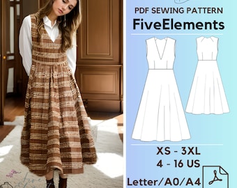 Elegant Bodice Pattern PDF Midi Dress Sewing Pattern V-Neck Dress Half Circular Dress