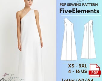 One Shoulder Kaftan Sewing Pattern, Maxi Slit Dress (PDF Pattern) - Etsy UK