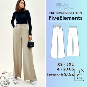 Pants Sewing Pattern PDF Flared Pants Pattern for Women&#39;s Linen Pants Women Sewing Pattern