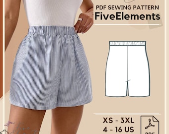 Women Loose Linen Shorts PDF Sewing Pattern Elastic Waist Shorts PDF Pattern