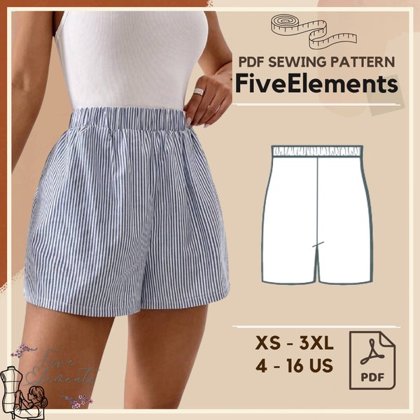 Women Loose Linen Shorts PDF Sewing Pattern Elastic Waist Shorts PDF Pattern