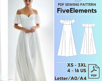 Off Shoulder Maxi Dress Sewing Pattern Evening Dress Fairy Cottagecore Dress Sewing Pattern Prom Dress PDF