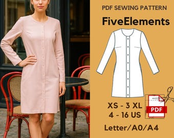Shirt Dress PDF Sewing Pattern | Long Sleeve Button Down Dress | Casual Everyday Dress | Cottagecore Dress Sewing Pattern