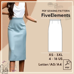 Office Skirt PDF Sewing Pattern Women Secretary Skirt Sewing Pattern Easy Women Skirt Pattern