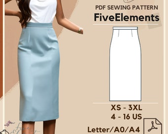 Office Skirt PDF Sewing Pattern Women Secretary Skirt Sewing Pattern Easy Women Skirt Pattern