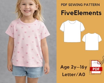 Girls T-Shirt Sewing Pattern PDF - Basic Kids Tee Pattern 2–16Y - Short Sleeve Shirt - Instant Download - Letter & A0