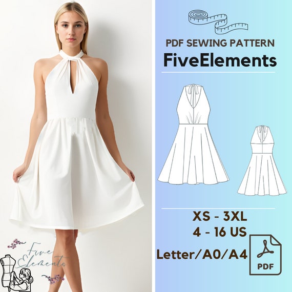 V Neck Halter Dress Sewing Pattern Ruffle Open Back Dress Pattern  Sleeveless Tie PDF Digital Pattern - Etsy Israel