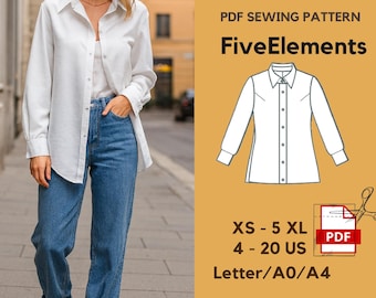 Schnittmuster Damen Oversized Shirt | Entspannte Passform Button Up PDF | Lässige Bluse Schnittmuster XS–5XL | Sofort Download