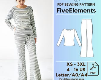 Pajama Set Sewing Pattern: Loose Blouse & Palazzo Pants (PDF Pattern)