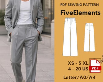 Men Wide Leg Pants Sewing Pattern | Classic Straight Leg Pants PDF | Formal & Casual Pants | Loose Fit Pants For Men | XS–5XL