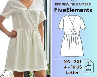 Women V Neck Dress Digital PDF Pattern Formal Mini Sexy Dress Sewing Pattern