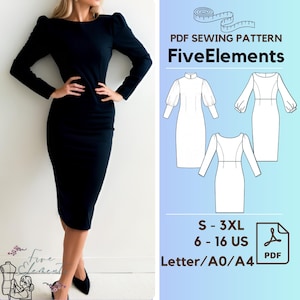Women Long Sleeve PDF Sewing Pattern Bundle Ruffle Puff Sleeve Long Dress Pattern Bundle Set