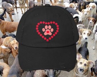 Dog Paw Print With Heart Baseball Cap – Adjustable Cotton Embroidered Hat For Dog Lovers, Men & Women