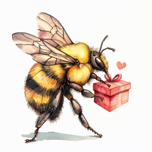Bees Valentine      Clipart 50 High Res Watercolor png Junk Journaling, Scrapbooking, Card Making, Digital Download Kit, Fantasy, Whimsical