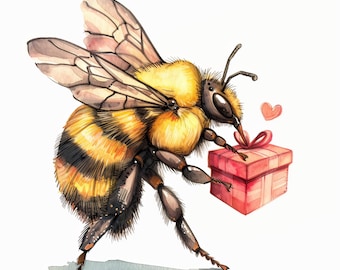 Bees Valentine      Clipart 50 High Res Watercolor png Junk Journaling, Scrapbooking, Card Making, Digital Download Kit, Fantasy, Whimsical