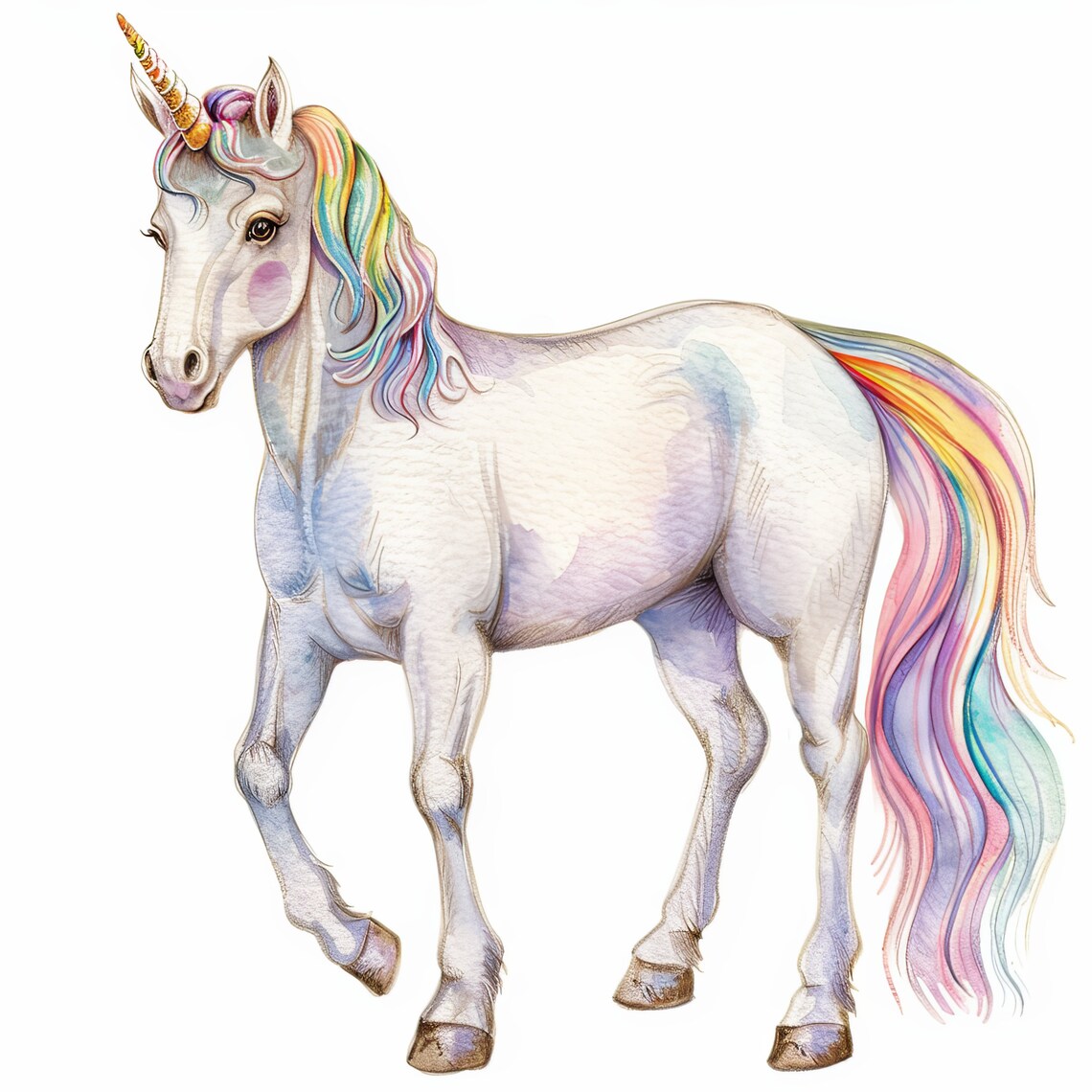 50 Watercolor Cute Pastel Fluffy Unicorn Clipart PNG Bundle ...